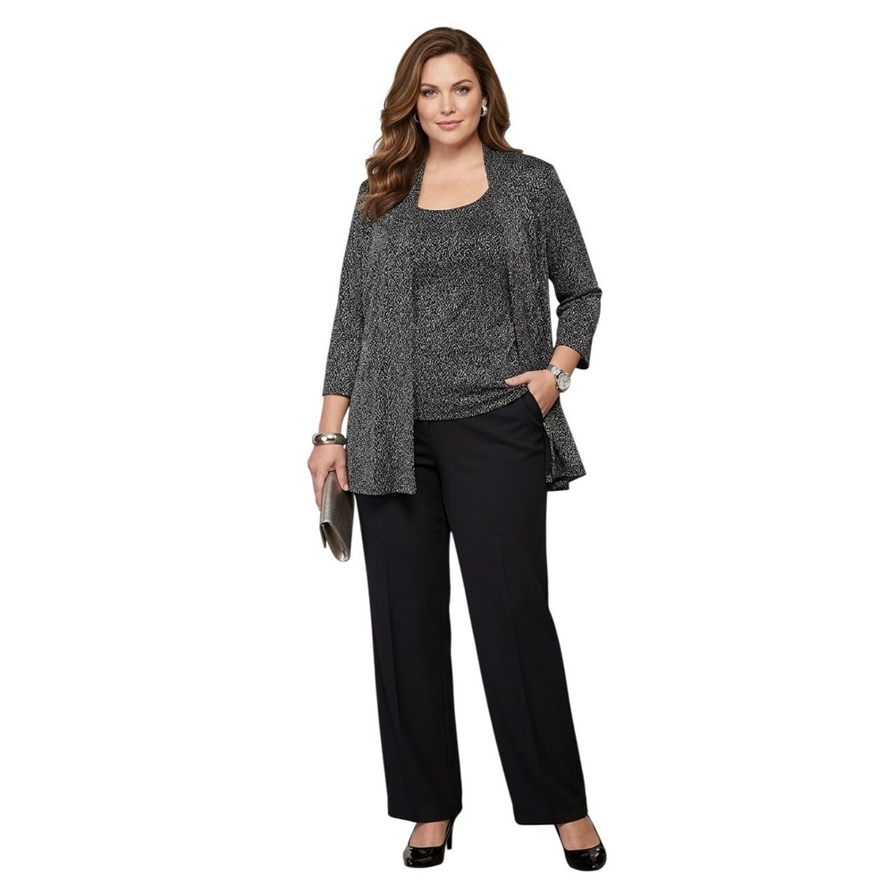 Alex Evenings 2 Pc Cardigan Blazer Jacket Tank Top Set Metallic Shimmer 2XL Mint